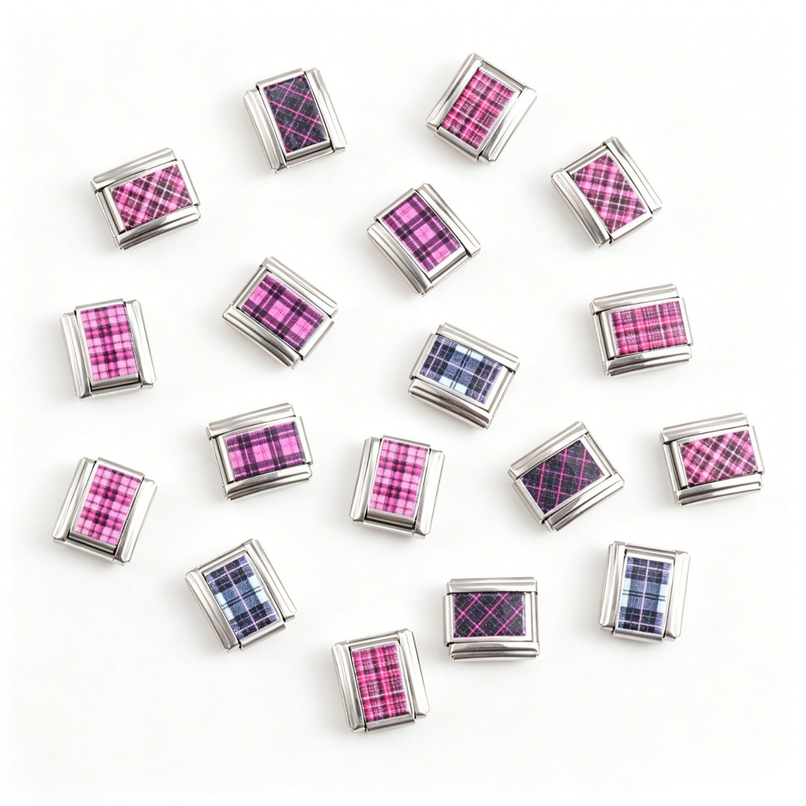 Pink Gingham Italian Charm Bracelet
