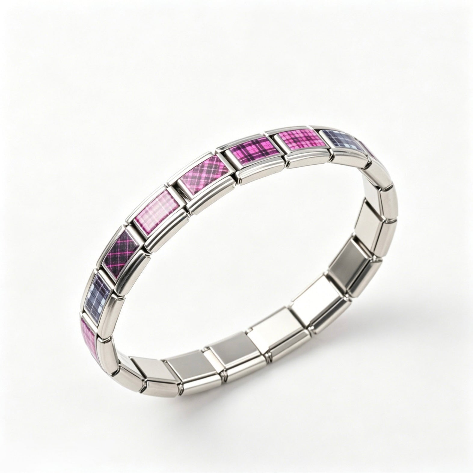Pink Gingham Italian Charm Bracelet