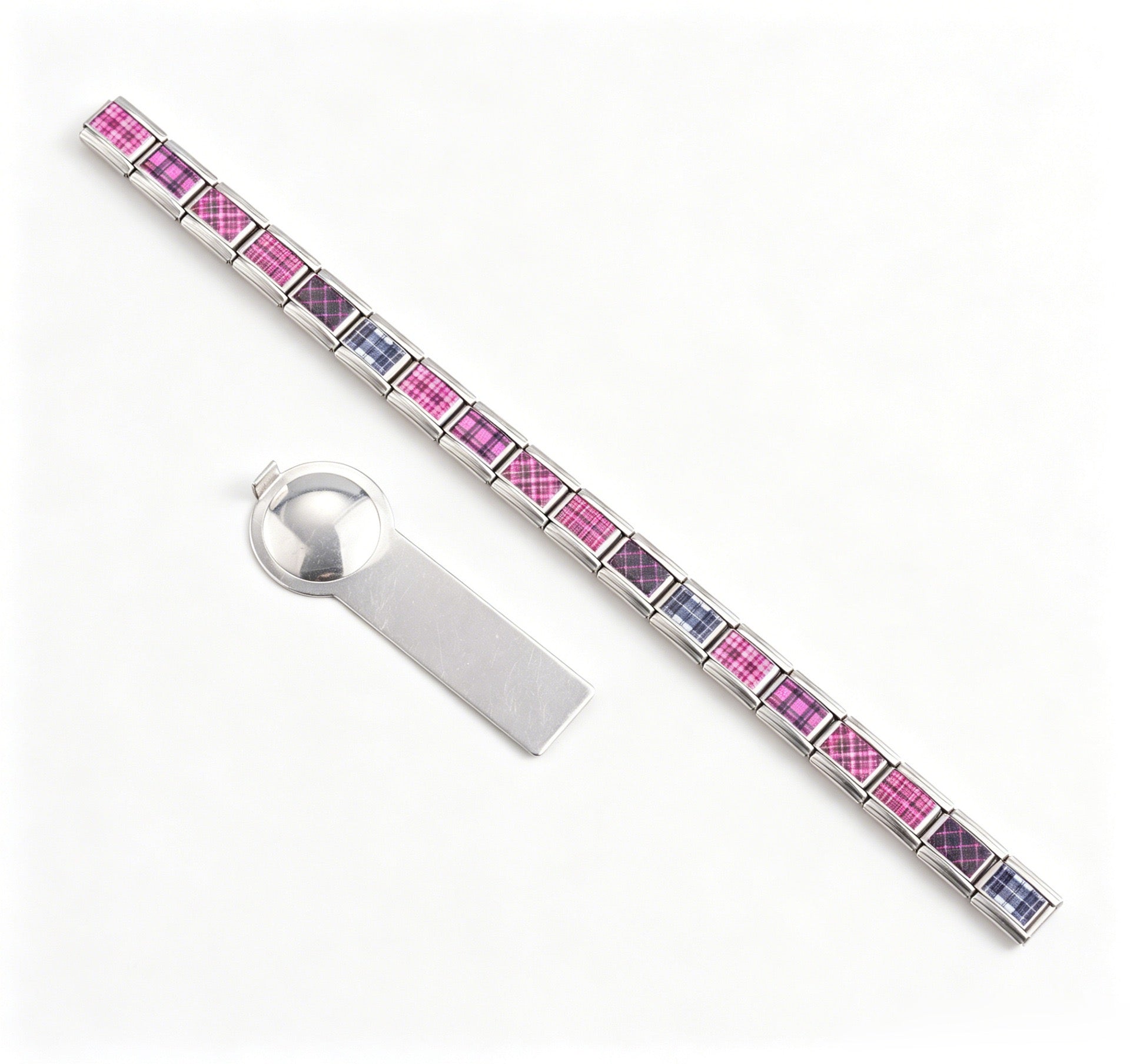 Pink Gingham Italian Charm Bracelet
